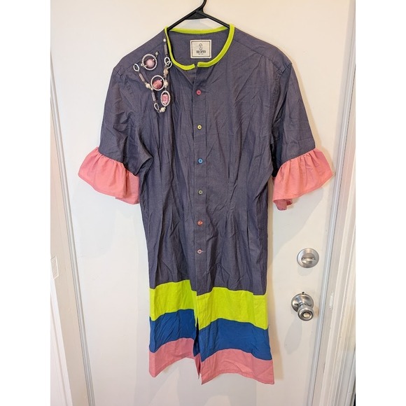 Todd Snyder Color Block Dress Ruffle‎ Sleeve Button Down Unique Design - Picture 1 of 10